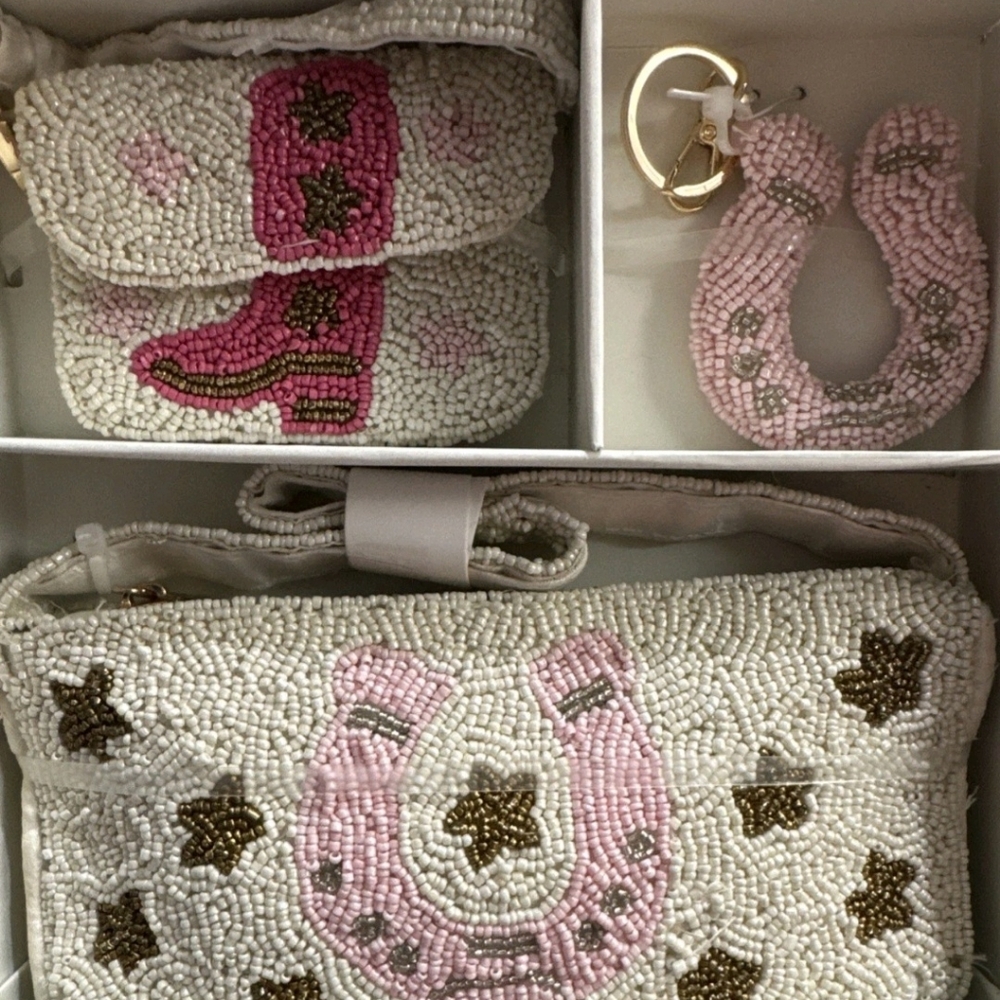 Beaded Clutch Set with Pink and Gold Motifs